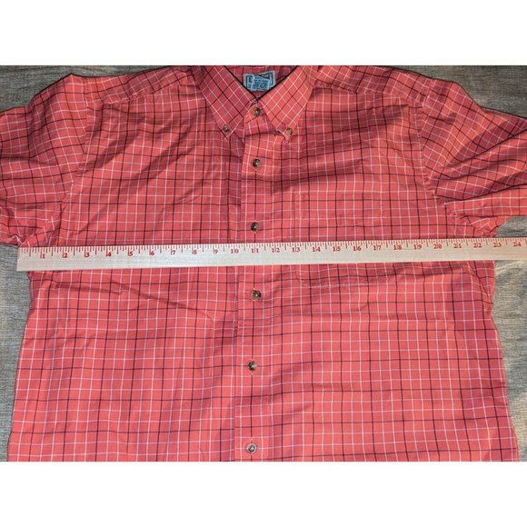 LL Bean Men's Large-Reg Orange Checkered Short Sleeve Button Up Shirt - Picture 4 of 6